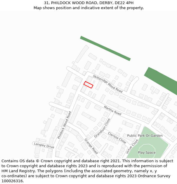 31, PHILDOCK WOOD ROAD, DERBY, DE22 4PH: Location map and indicative extent of plot