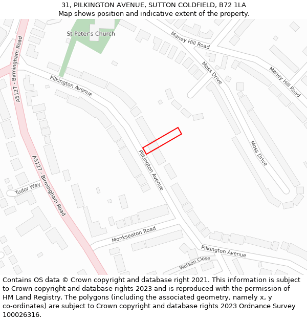 31, PILKINGTON AVENUE, SUTTON COLDFIELD, B72 1LA: Location map and indicative extent of plot