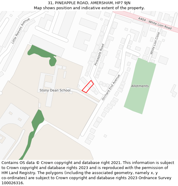 31, PINEAPPLE ROAD, AMERSHAM, HP7 9JN: Location map and indicative extent of plot
