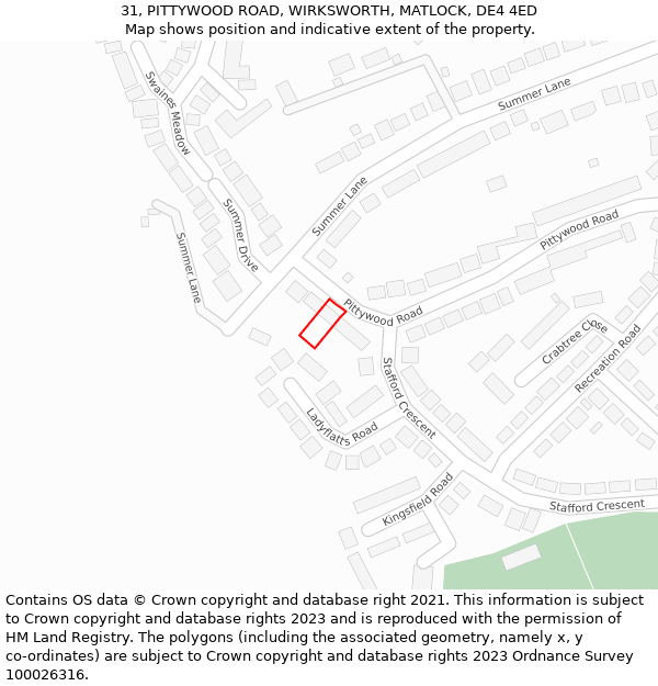 31, PITTYWOOD ROAD, WIRKSWORTH, MATLOCK, DE4 4ED: Location map and indicative extent of plot
