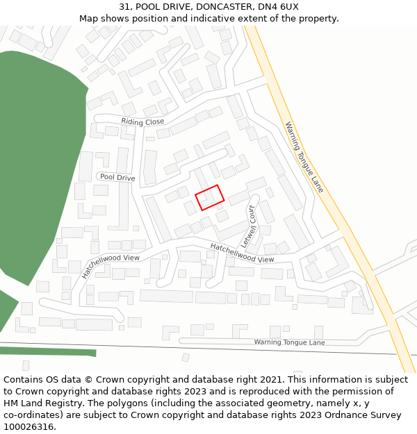 31, POOL DRIVE, DONCASTER, DN4 6UX: Location map and indicative extent of plot
