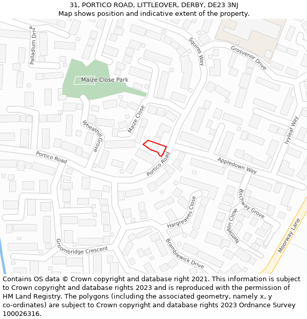 31, PORTICO ROAD, LITTLEOVER, DERBY, DE23 3NJ: Location map and indicative extent of plot