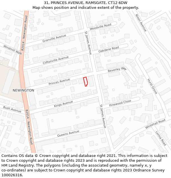 31, PRINCES AVENUE, RAMSGATE, CT12 6DW: Location map and indicative extent of plot