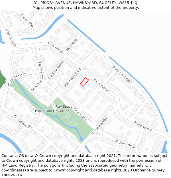 31, PRIORY AVENUE, HAWKSYARD, RUGELEY, WS15 1LQ: Location map and indicative extent of plot