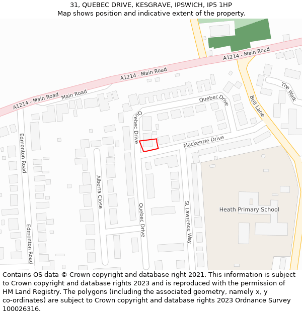 31, QUEBEC DRIVE, KESGRAVE, IPSWICH, IP5 1HP: Location map and indicative extent of plot