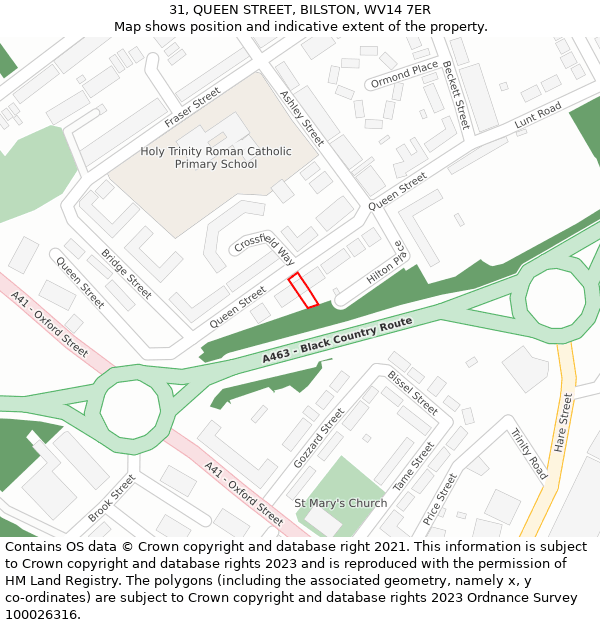 31, QUEEN STREET, BILSTON, WV14 7ER: Location map and indicative extent of plot