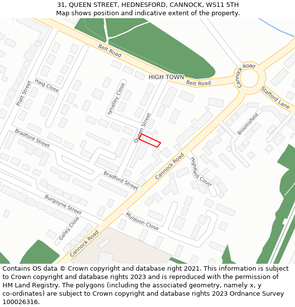 31, QUEEN STREET, HEDNESFORD, CANNOCK, WS11 5TH: Location map and indicative extent of plot