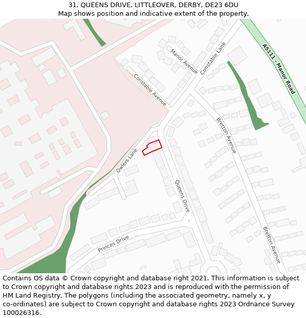 31, QUEENS DRIVE, LITTLEOVER, DERBY, DE23 6DU: Location map and indicative extent of plot