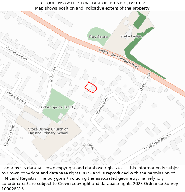 31, QUEENS GATE, STOKE BISHOP, BRISTOL, BS9 1TZ: Location map and indicative extent of plot