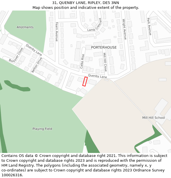 31, QUENBY LANE, RIPLEY, DE5 3NN: Location map and indicative extent of plot