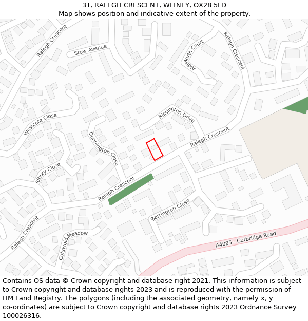 31, RALEGH CRESCENT, WITNEY, OX28 5FD: Location map and indicative extent of plot