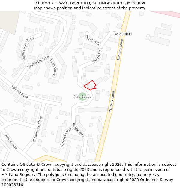 31, RANDLE WAY, BAPCHILD, SITTINGBOURNE, ME9 9PW: Location map and indicative extent of plot