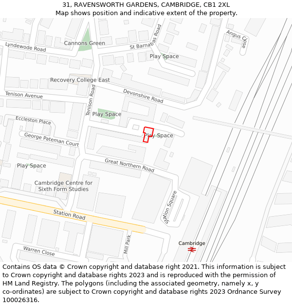 31, RAVENSWORTH GARDENS, CAMBRIDGE, CB1 2XL: Location map and indicative extent of plot