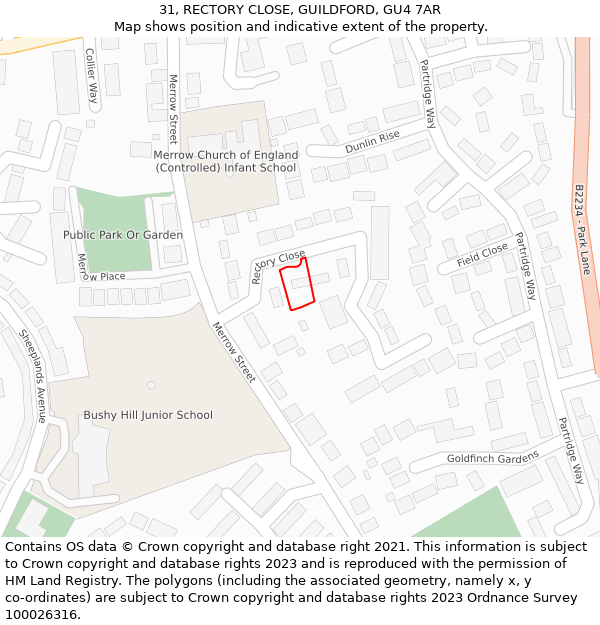 31, RECTORY CLOSE, GUILDFORD, GU4 7AR: Location map and indicative extent of plot