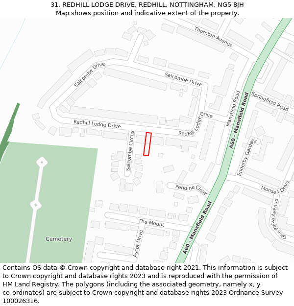 31, REDHILL LODGE DRIVE, REDHILL, NOTTINGHAM, NG5 8JH: Location map and indicative extent of plot