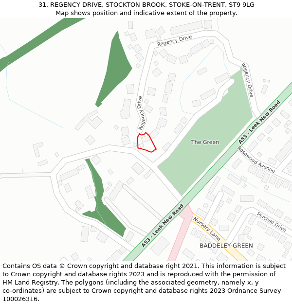 31, REGENCY DRIVE, STOCKTON BROOK, STOKE-ON-TRENT, ST9 9LG: Location map and indicative extent of plot