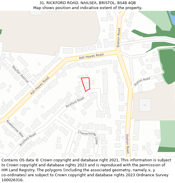 31, RICKFORD ROAD, NAILSEA, BRISTOL, BS48 4QB: Location map and indicative extent of plot