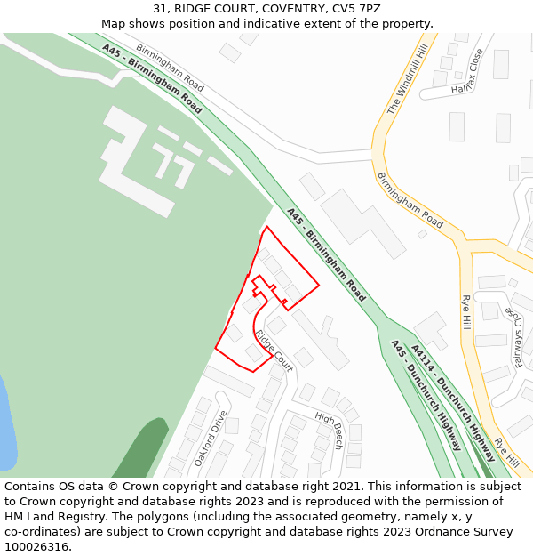 31, RIDGE COURT, COVENTRY, CV5 7PZ: Location map and indicative extent of plot