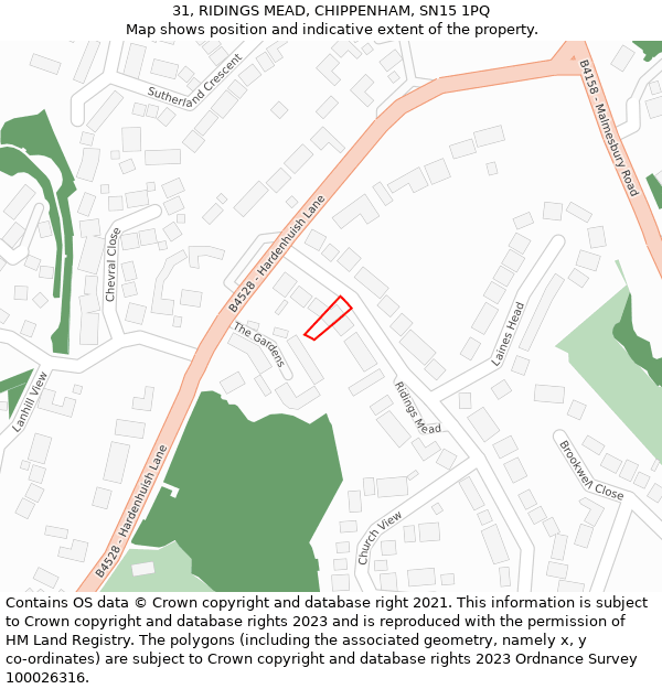 31, RIDINGS MEAD, CHIPPENHAM, SN15 1PQ: Location map and indicative extent of plot