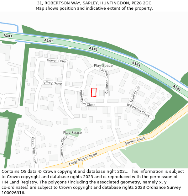 31, ROBERTSON WAY, SAPLEY, HUNTINGDON, PE28 2GG: Location map and indicative extent of plot