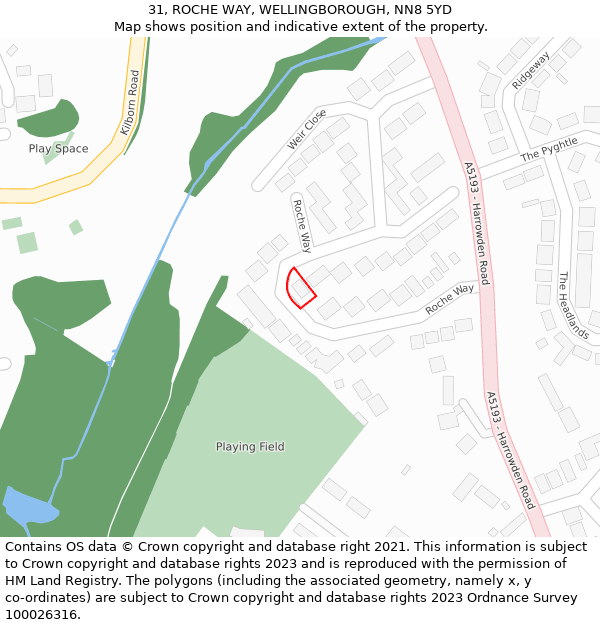 31, ROCHE WAY, WELLINGBOROUGH, NN8 5YD: Location map and indicative extent of plot