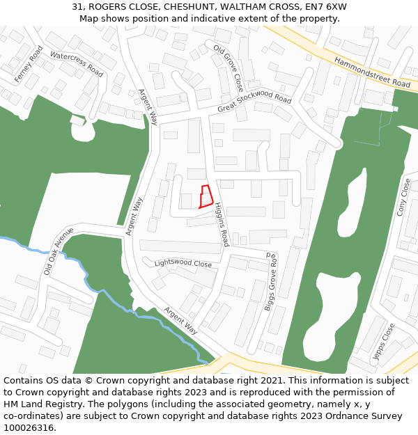 31, ROGERS CLOSE, CHESHUNT, WALTHAM CROSS, EN7 6XW: Location map and indicative extent of plot