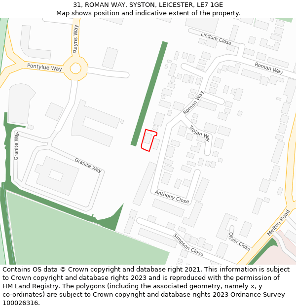 31, ROMAN WAY, SYSTON, LEICESTER, LE7 1GE: Location map and indicative extent of plot