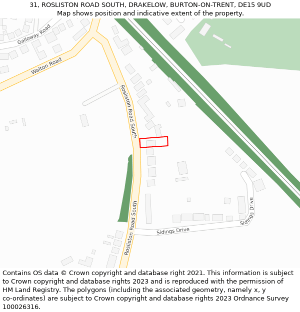 31, ROSLISTON ROAD SOUTH, DRAKELOW, BURTON-ON-TRENT, DE15 9UD: Location map and indicative extent of plot