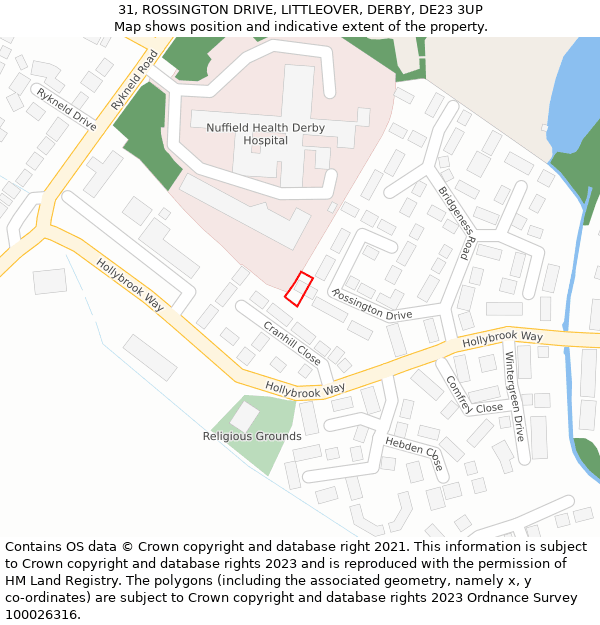 31, ROSSINGTON DRIVE, LITTLEOVER, DERBY, DE23 3UP: Location map and indicative extent of plot
