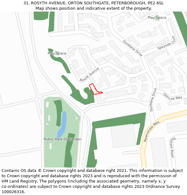 31, ROSYTH AVENUE, ORTON SOUTHGATE, PETERBOROUGH, PE2 6SL: Location map and indicative extent of plot