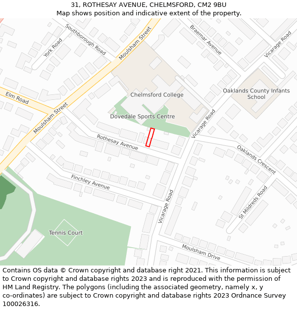 31, ROTHESAY AVENUE, CHELMSFORD, CM2 9BU: Location map and indicative extent of plot