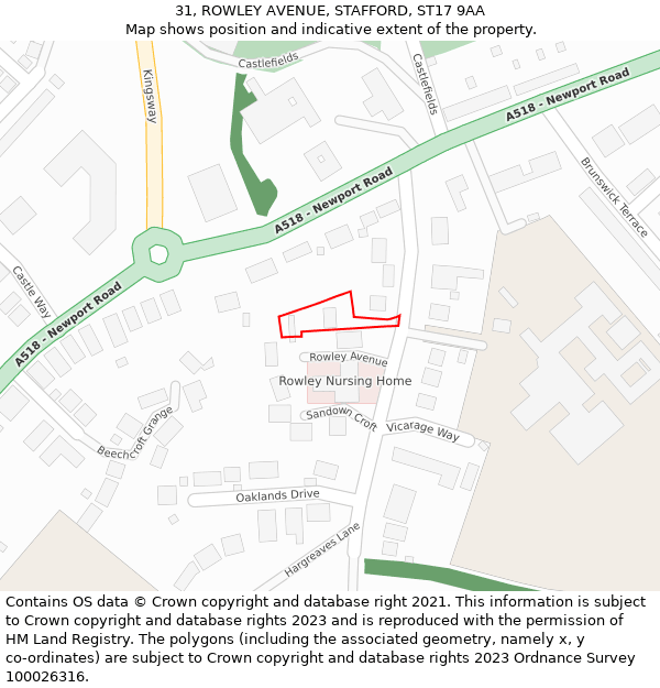 31, ROWLEY AVENUE, STAFFORD, ST17 9AA: Location map and indicative extent of plot