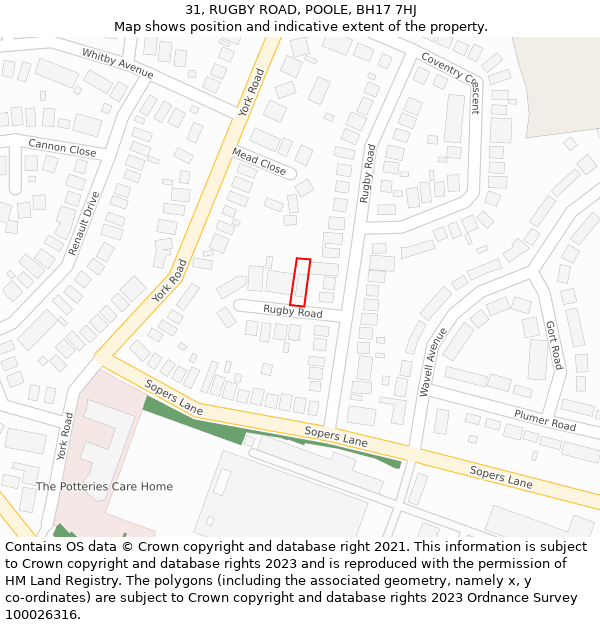 31, RUGBY ROAD, POOLE, BH17 7HJ: Location map and indicative extent of plot