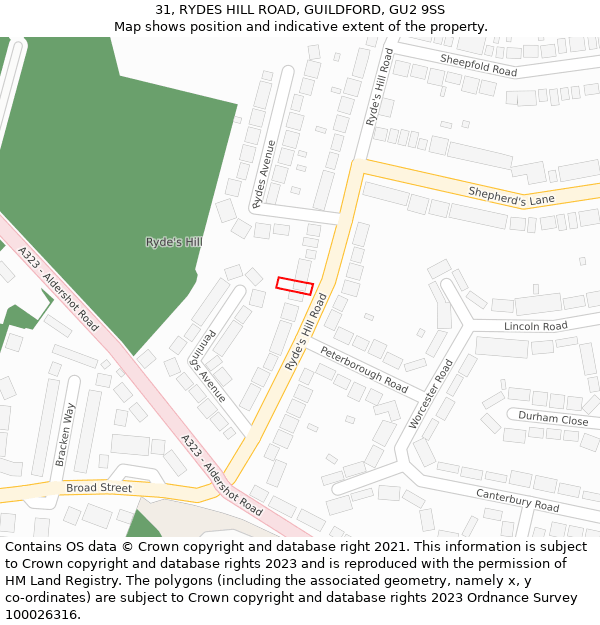 31, RYDES HILL ROAD, GUILDFORD, GU2 9SS: Location map and indicative extent of plot