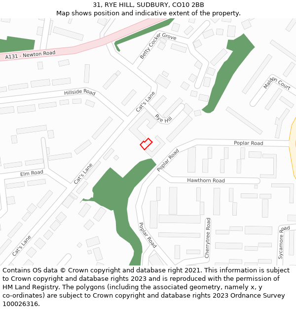 31, RYE HILL, SUDBURY, CO10 2BB: Location map and indicative extent of plot