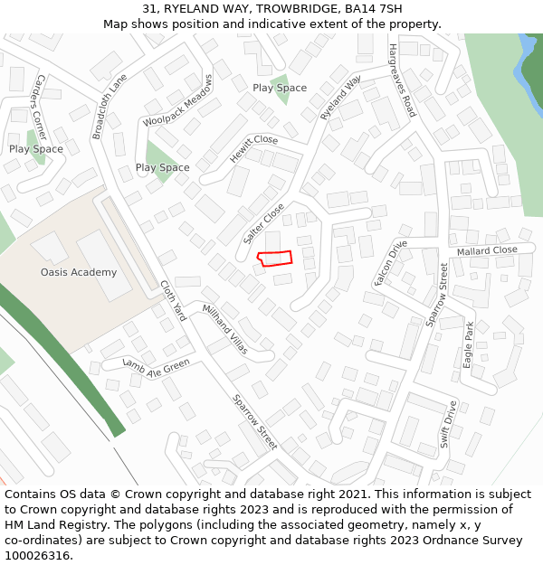 31, RYELAND WAY, TROWBRIDGE, BA14 7SH: Location map and indicative extent of plot