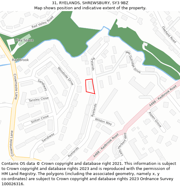 31, RYELANDS, SHREWSBURY, SY3 9BZ: Location map and indicative extent of plot