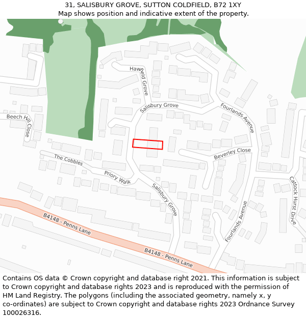 31, SALISBURY GROVE, SUTTON COLDFIELD, B72 1XY: Location map and indicative extent of plot