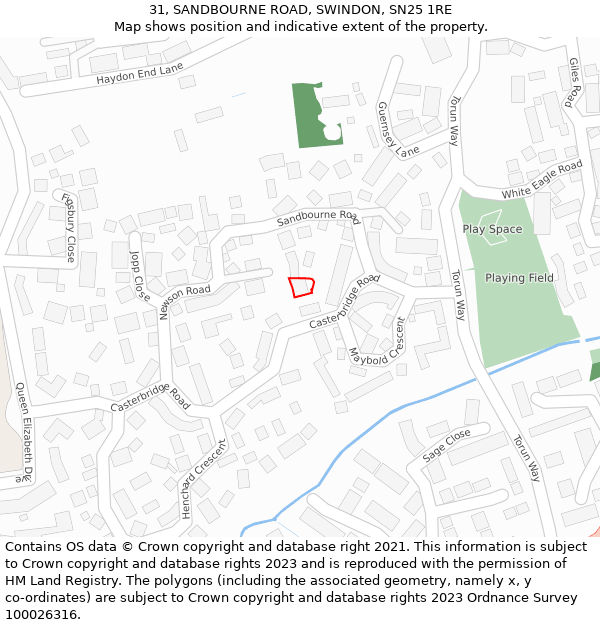 31, SANDBOURNE ROAD, SWINDON, SN25 1RE: Location map and indicative extent of plot