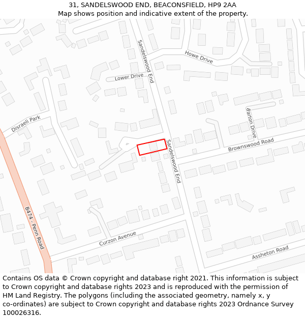 31, SANDELSWOOD END, BEACONSFIELD, HP9 2AA: Location map and indicative extent of plot