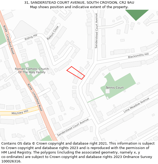 31, SANDERSTEAD COURT AVENUE, SOUTH CROYDON, CR2 9AU: Location map and indicative extent of plot