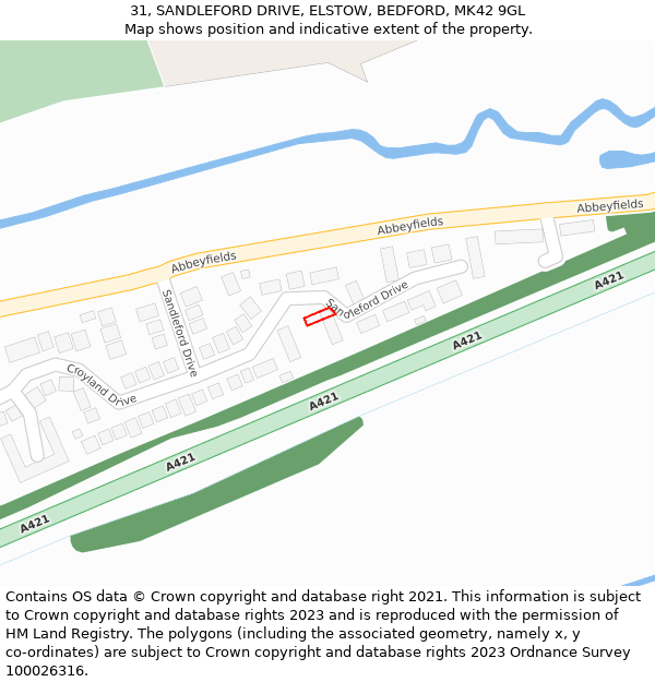 31, SANDLEFORD DRIVE, ELSTOW, BEDFORD, MK42 9GL: Location map and indicative extent of plot