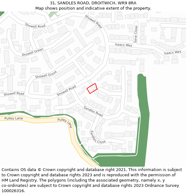 31, SANDLES ROAD, DROITWICH, WR9 8RA: Location map and indicative extent of plot