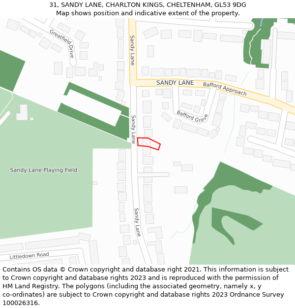 31, SANDY LANE, CHARLTON KINGS, CHELTENHAM, GL53 9DG: Location map and indicative extent of plot