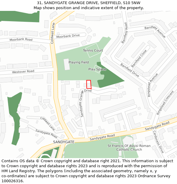 31, SANDYGATE GRANGE DRIVE, SHEFFIELD, S10 5NW: Location map and indicative extent of plot