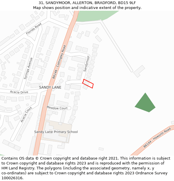 31, SANDYMOOR, ALLERTON, BRADFORD, BD15 9LF: Location map and indicative extent of plot