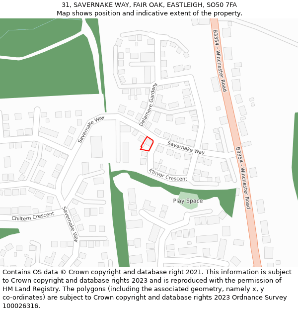 31, SAVERNAKE WAY, FAIR OAK, EASTLEIGH, SO50 7FA: Location map and indicative extent of plot