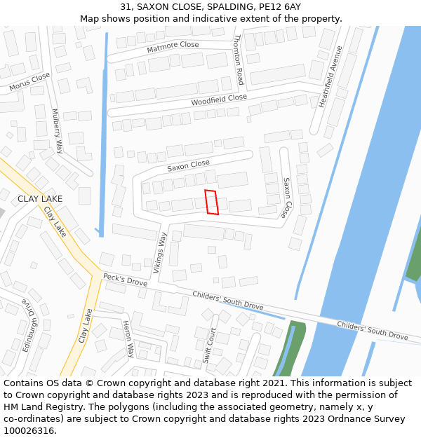 31, SAXON CLOSE, SPALDING, PE12 6AY: Location map and indicative extent of plot