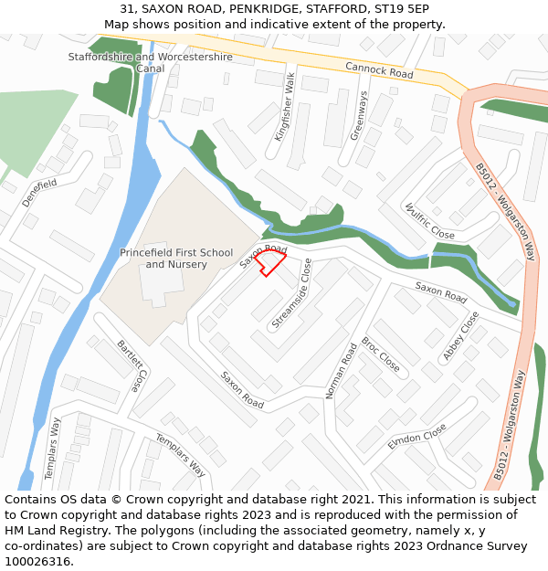 31, SAXON ROAD, PENKRIDGE, STAFFORD, ST19 5EP: Location map and indicative extent of plot