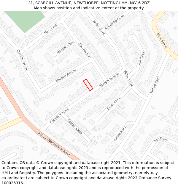 31, SCARGILL AVENUE, NEWTHORPE, NOTTINGHAM, NG16 2DZ: Location map and indicative extent of plot